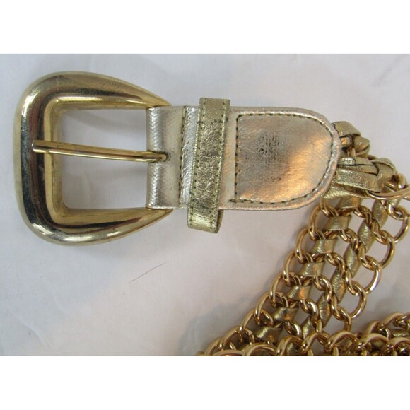Gold Metal Braided Chain Belt Vintage Leather Connector Womens Size M/L - Picture 4 of 6